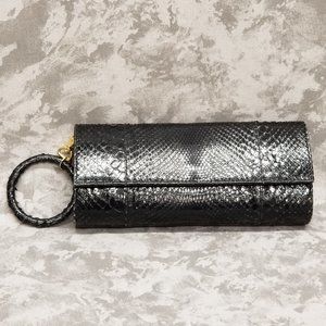 Ted Rossi Black Snakeskin Clutch Bag with Ring